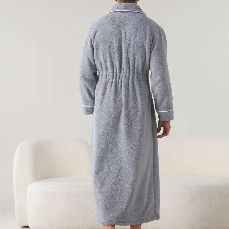 Luxurious Men’s Plush Shawl Collar Bathrobe – Soft Long-Sleeve Belted Spa Robe for Warmth & Style