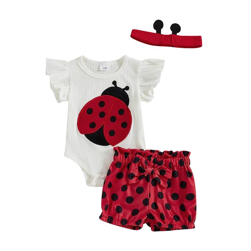 Toddler Girl 3-Piece Summer Outfit – Floral Print Sleeveless Romper, Ruffle Shorts & Matching Headband Set