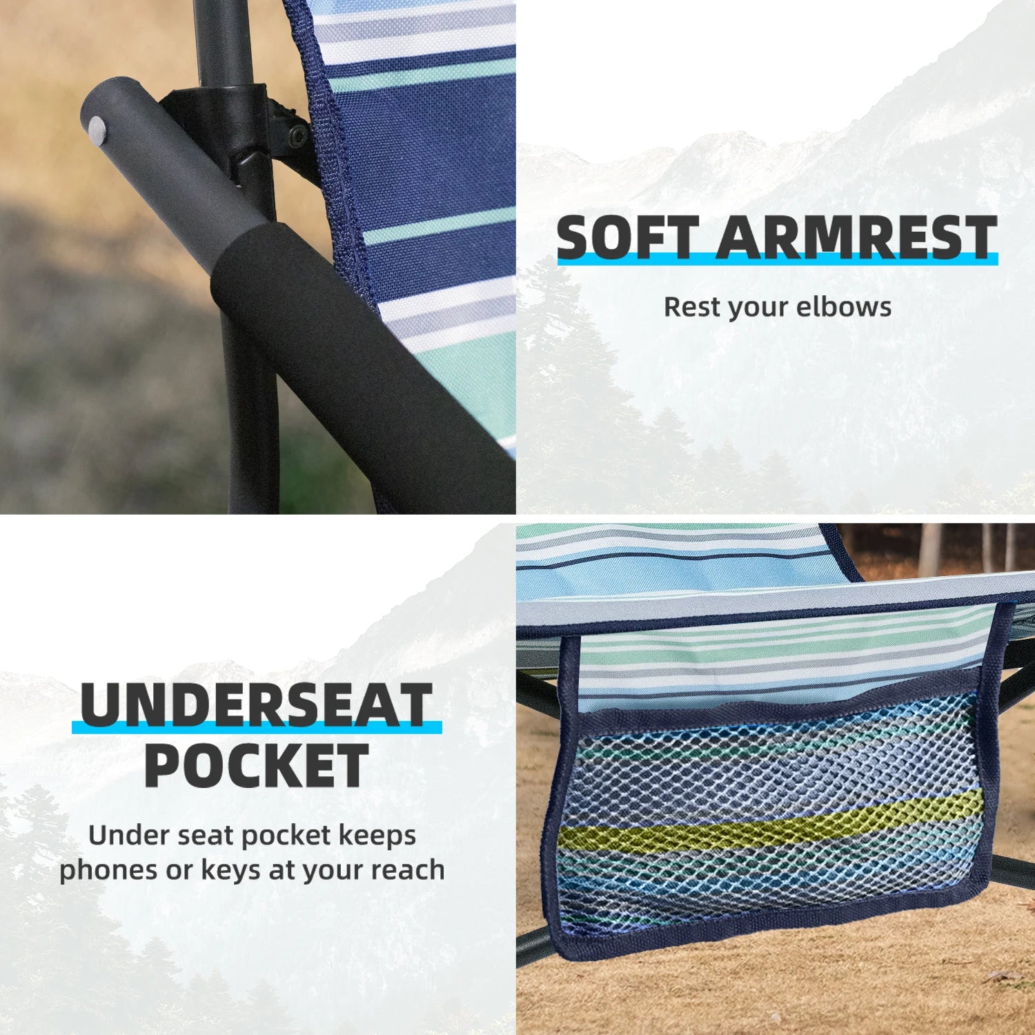 Tisetrail Portable Beach Chair – Low-Back Sling Folding Chair with Cup Holder for Adults (Lightweight, Indoor/Outdoor, Camping/Travel)