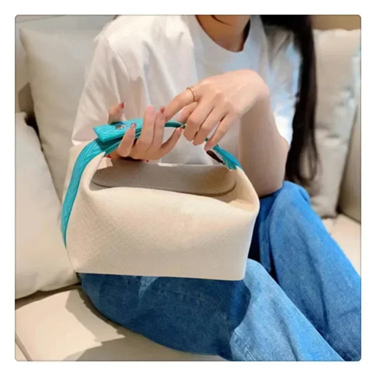 Women’s Large-Capacity Canvas Shoulder Bag – Soft-Texture Colour-Block Tote for Travel & Daily