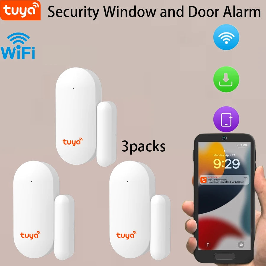 🚪 Tuya Wi-Fi Smart Door Sensor – Open/Close Detector with Smart Life App Control & Home Security Alarm System