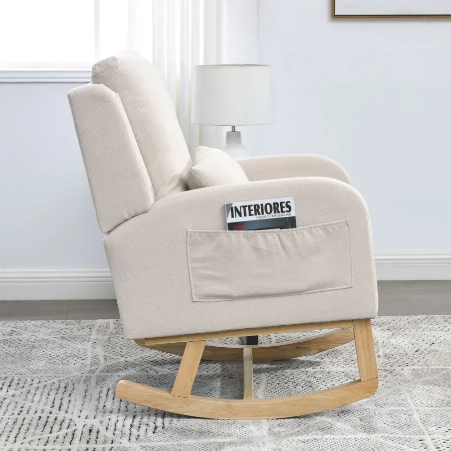 Modern High-Back Accent Armchair Rocker – 27.5"W Living Room Chair with Lumbar Pillow & Side Pockets | Stylish Casual Seating