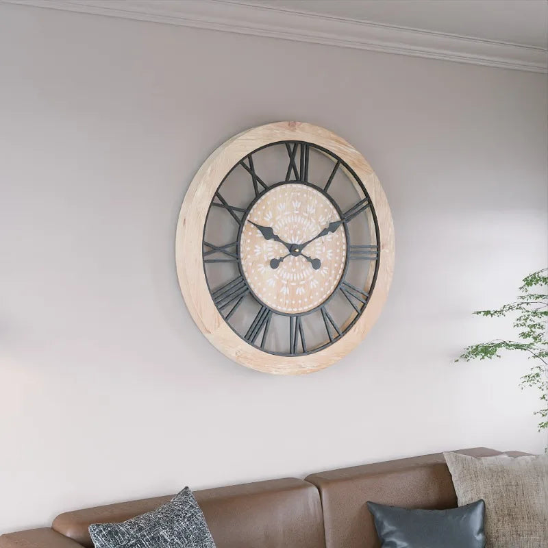 Bohemian Iron & Wood Creative Wall Clock – Natural Wind-Inspired Fusion of Rustic Charm and Modern Art Design