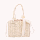 Women’s Handmade Straw Square Basket Tote – Vintage Summer Beach Woven Bag