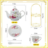 20-Piece Luxury Bone China Tea & Coffee Set with Gold Metal Rack – Elegant Gift & Home Party Ensemble