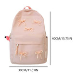 Fashion Bow Laptop Backpack – Large-Capacity Student Rucksack | Stylish Solid-Color Multi-Pocket Travel Daypack