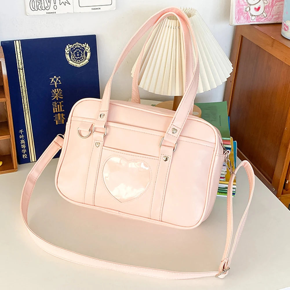 Women’s Transparent Love-Heart Satchel – Adjustable Strap PU Crossbody Bag
