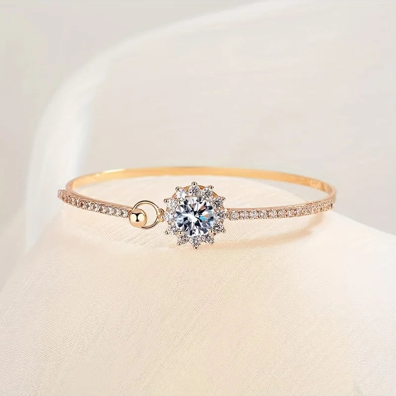S925 Silver Sunflower Moissanite Bracelet – Unisex 6.5mm Gemstone Jewelry Gift 🌻✨