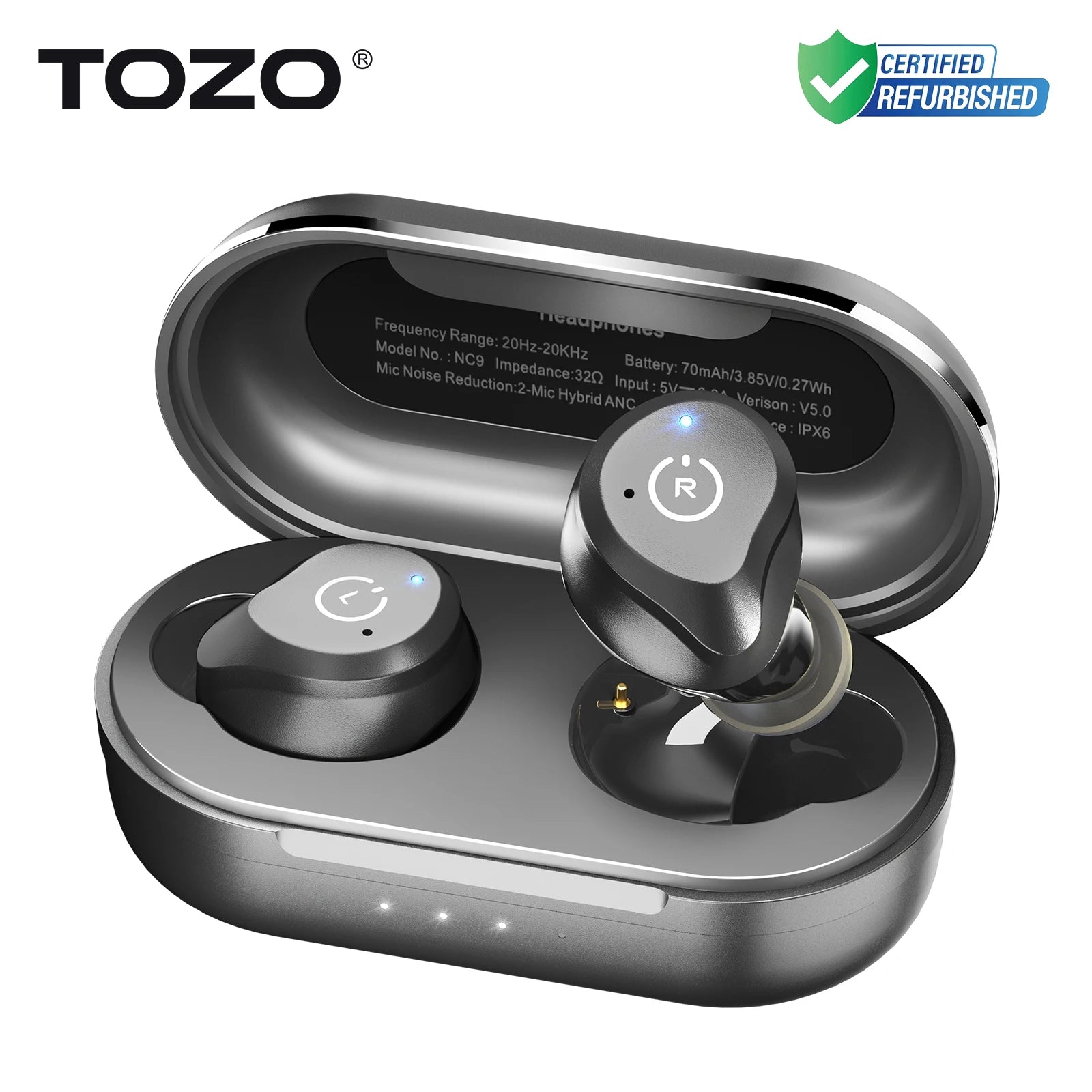 Refurbished TOZO ANC Earbuds – TWS True Wireless Bluetooth In-Ear Headphones with Noise Cancelling & Mics for iOS/Android