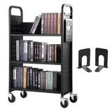 Heavy-Duty Rolling Book Cart 330 lbs Capacity – L-Shaped Flat Shelves on Lockable Wheels
