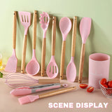 12-Piece Silicone Cooking Utensils Set with Wooden Handles – Non-Stick Spatulas, Spoons & Ladles