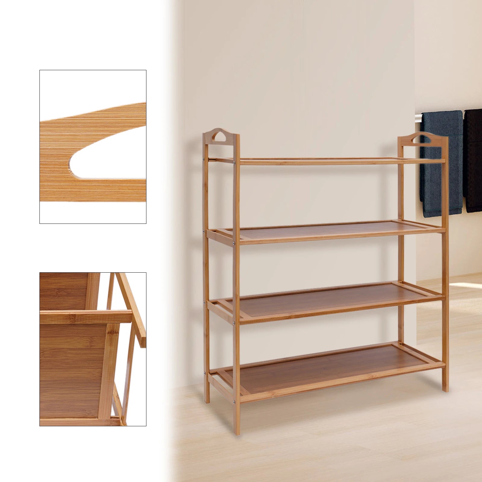 4-Tier Bamboo Open Shoe Storage Shelf – Wooden Shoe Rack Organizer for Entryway & Closet