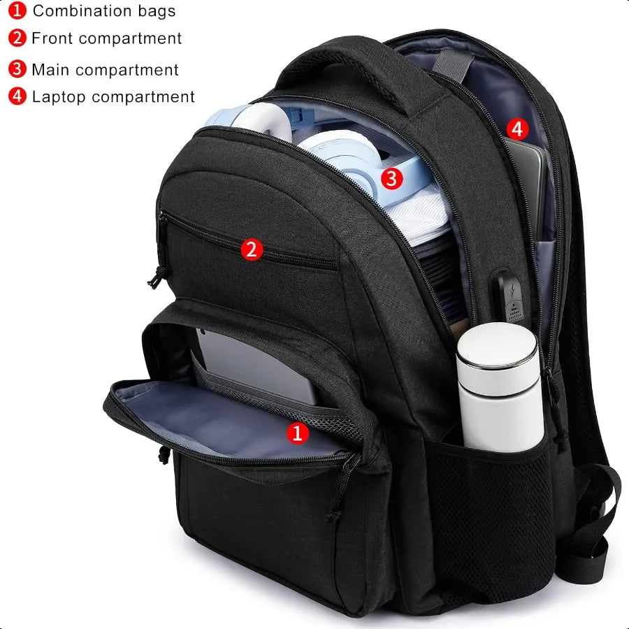 15.6" Anti-Theft School Laptop Backpack – Water-Resistant USB Charging Bookbag for Teen Boys & Men | Ergonomic Travel Daypack
