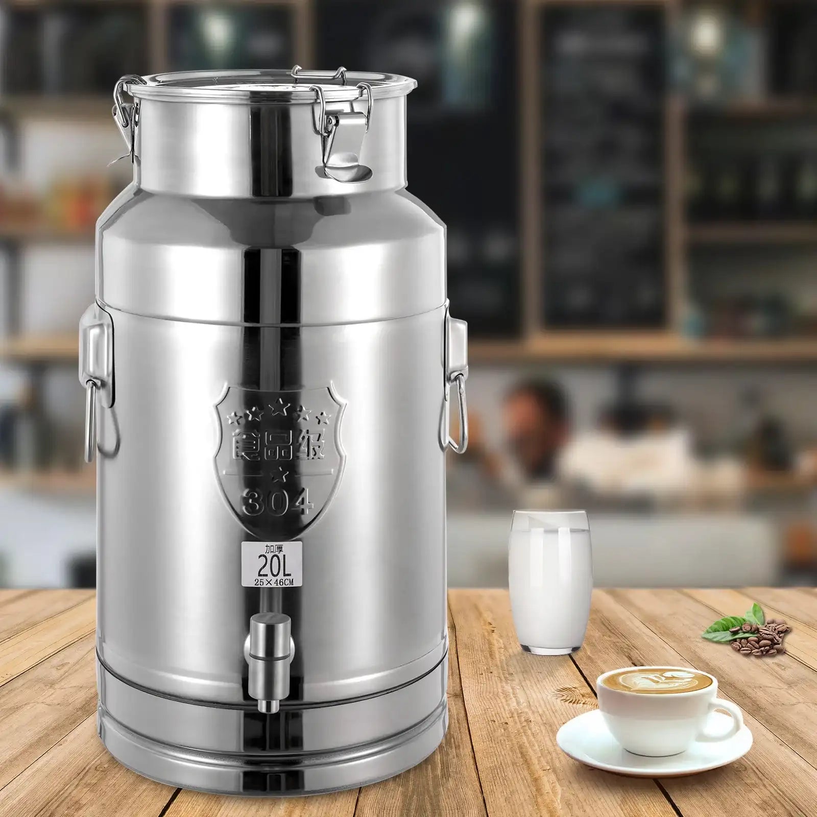 “Stainless Steel Milk Can Transport Barrel with Spigot – 20 L Beverage Dispenser”