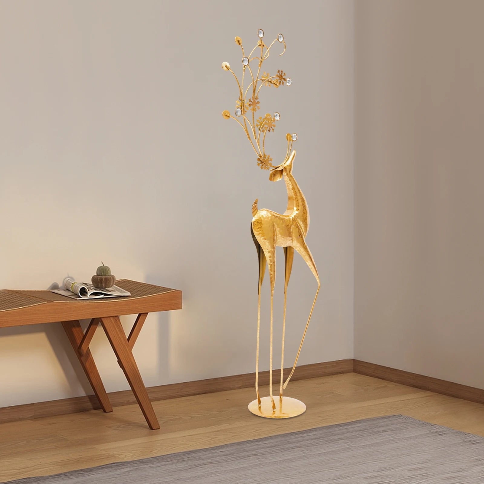 Gold Deer Statue Decoration – Retro Freestanding Deer Figurine | Elegant Home & Office Sculpture Décor
