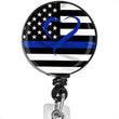 🇺🇸 Blue Line American Flag Badge Holder – Custom ID Card Reel Clip, Decorative Name Tag & Badge Clip for Work & Events