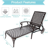 Outdoor Chaise Lounge Chair Set of 2 – Cast Aluminum Poolside Loungers with Adjustable Backrest & Moveable Design | All-Weather Tanning Chairs