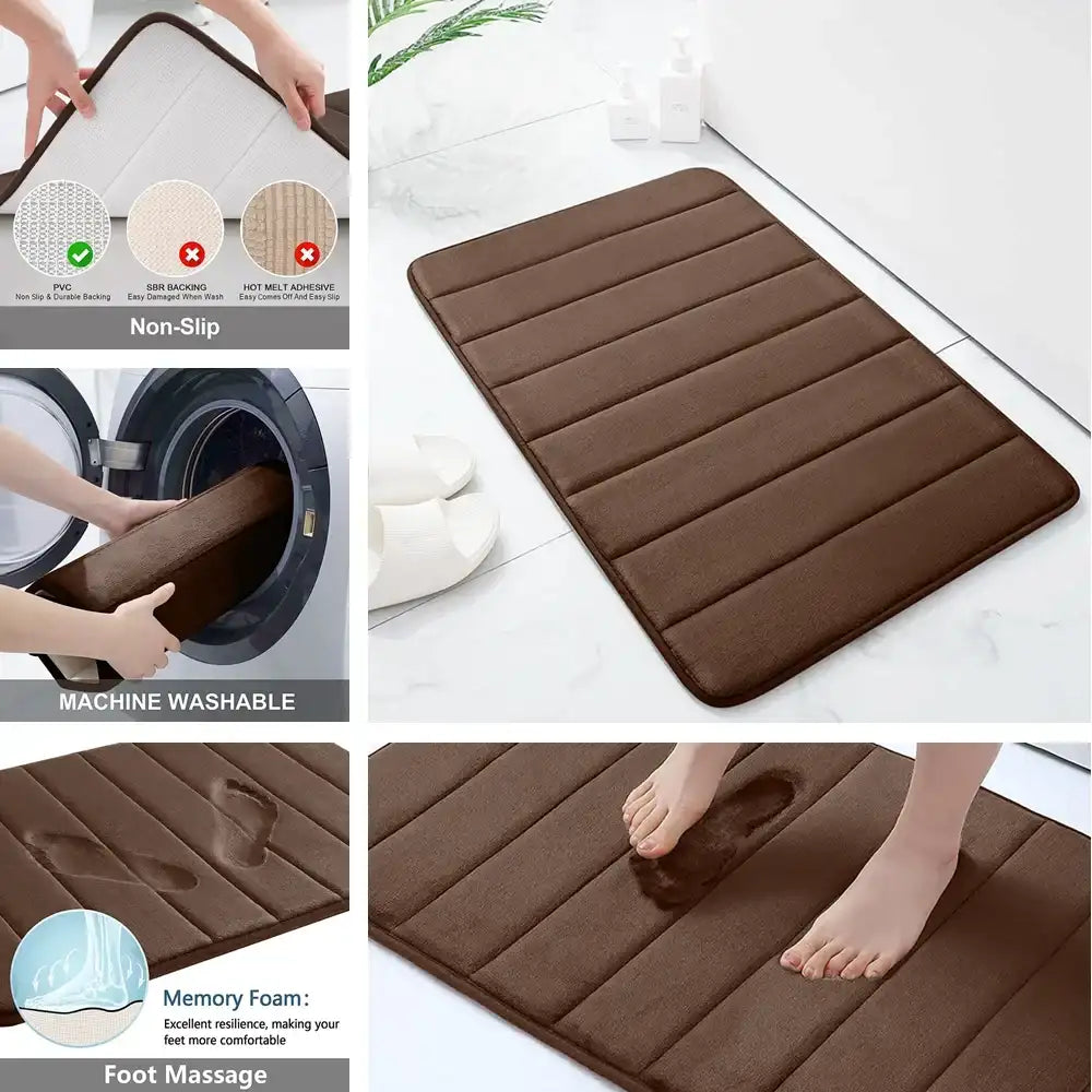 Super-Absorbent Memory Foam Bath Mat – Non-Slip Plush Bathroom Rug Floor Mat