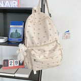 Fashion Floral Backpack with Pendant – Large Capacity College & School Bookbag for Students