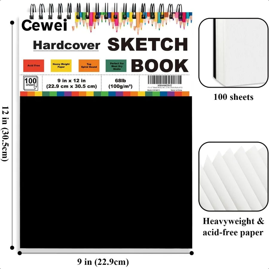 9×12″ Spiral Sketchbook Drawing Pad – 100 Sheets 100 gsm (68 lb) Art Paper Notebook