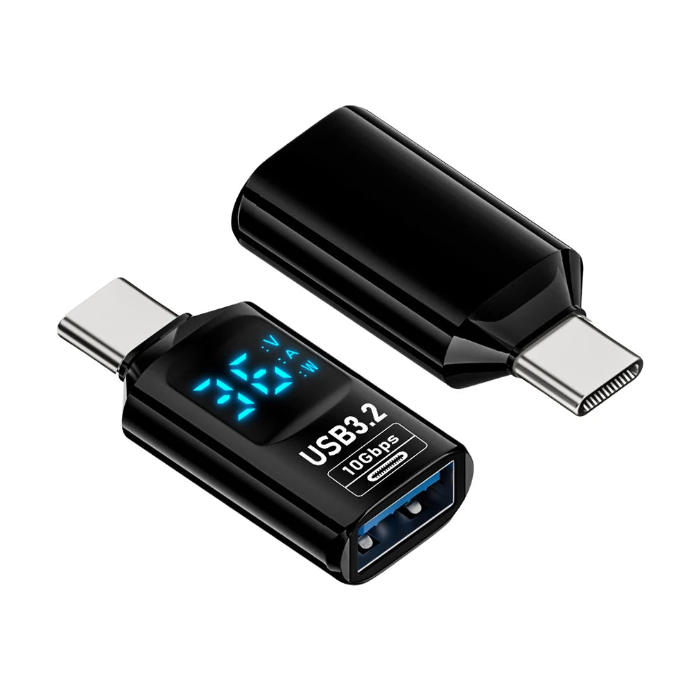 Digital LED Display USB to Type-C Adapter – 10Gbps Fast Data & 60W Charging Converter for Phones, Laptops & Tablets