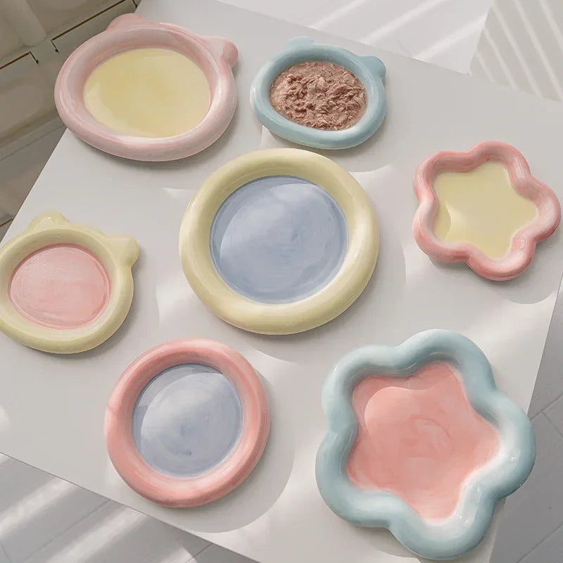Cute Cartoon Ceramic Cat & Dog Bowl – Durable Food & Water Dish for Pets