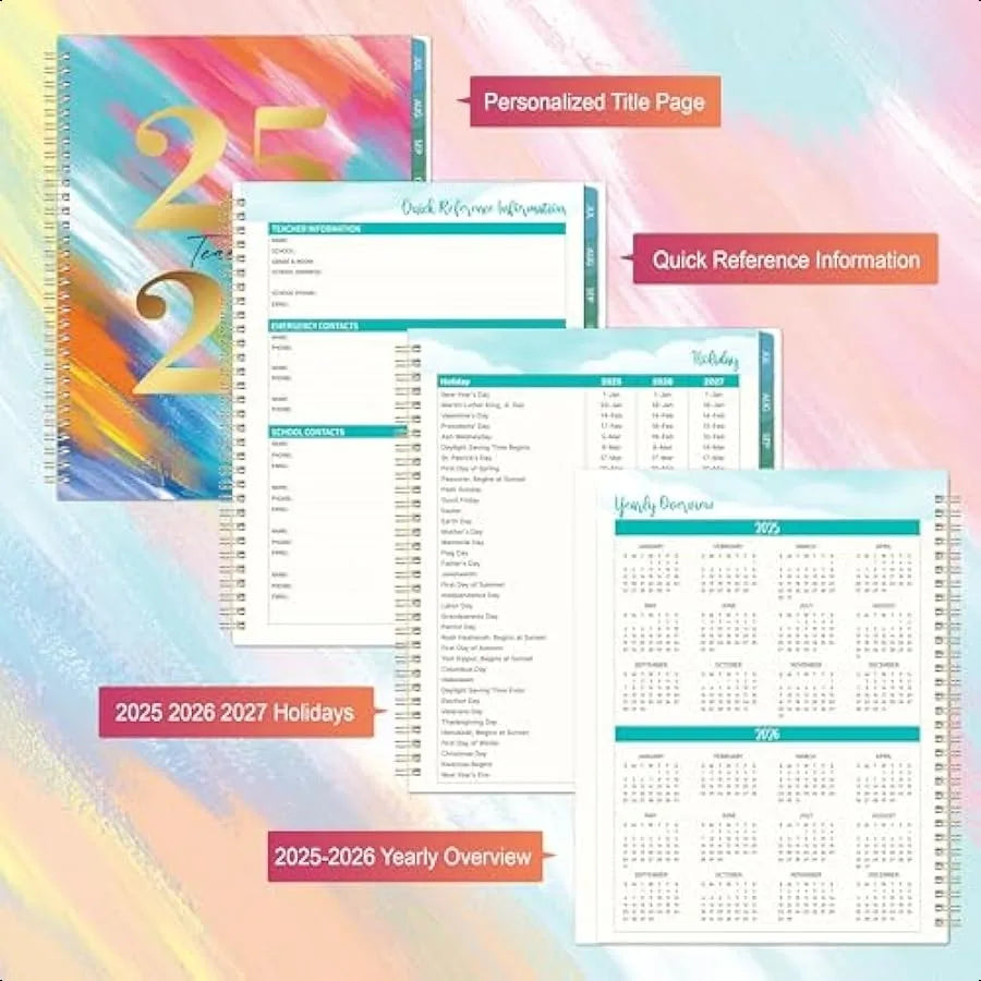 Teacher Lesson Planner 2025–2026 – Weekly & Monthly Academic Planner with Colorful Tabs (July 2025–June 2026) 📚
