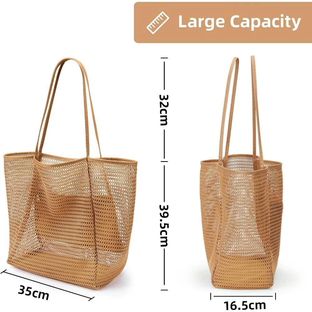 Beach Nylon Mesh Tote Bag – Foldable 23 L Shoulder Bag for Women