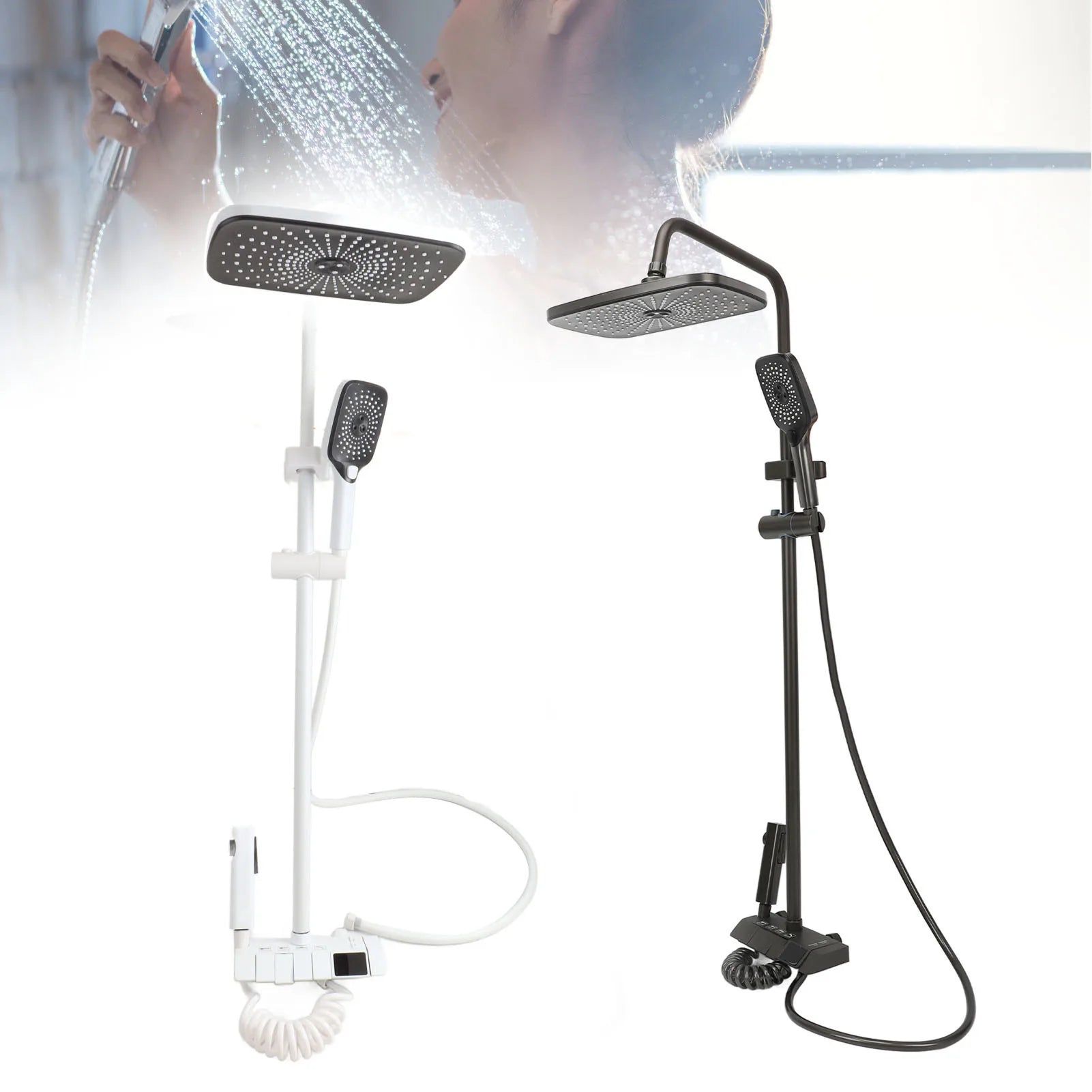 Premium Rainfall Shower Head Set with Handheld Sprayer – Push-Button Flow Control, NPT 1/2"