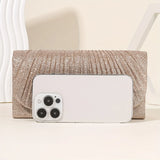 Women’s Fold Glitter Envelope Clutch – Shiny Silver Pleated Evening Bag with Chain Strap for Weddings & Parties