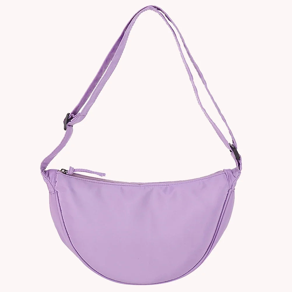 Women’s Crescent-Shape Nylon Shoulder & Crossbody Bag – Simple Elegant Daily Handbag