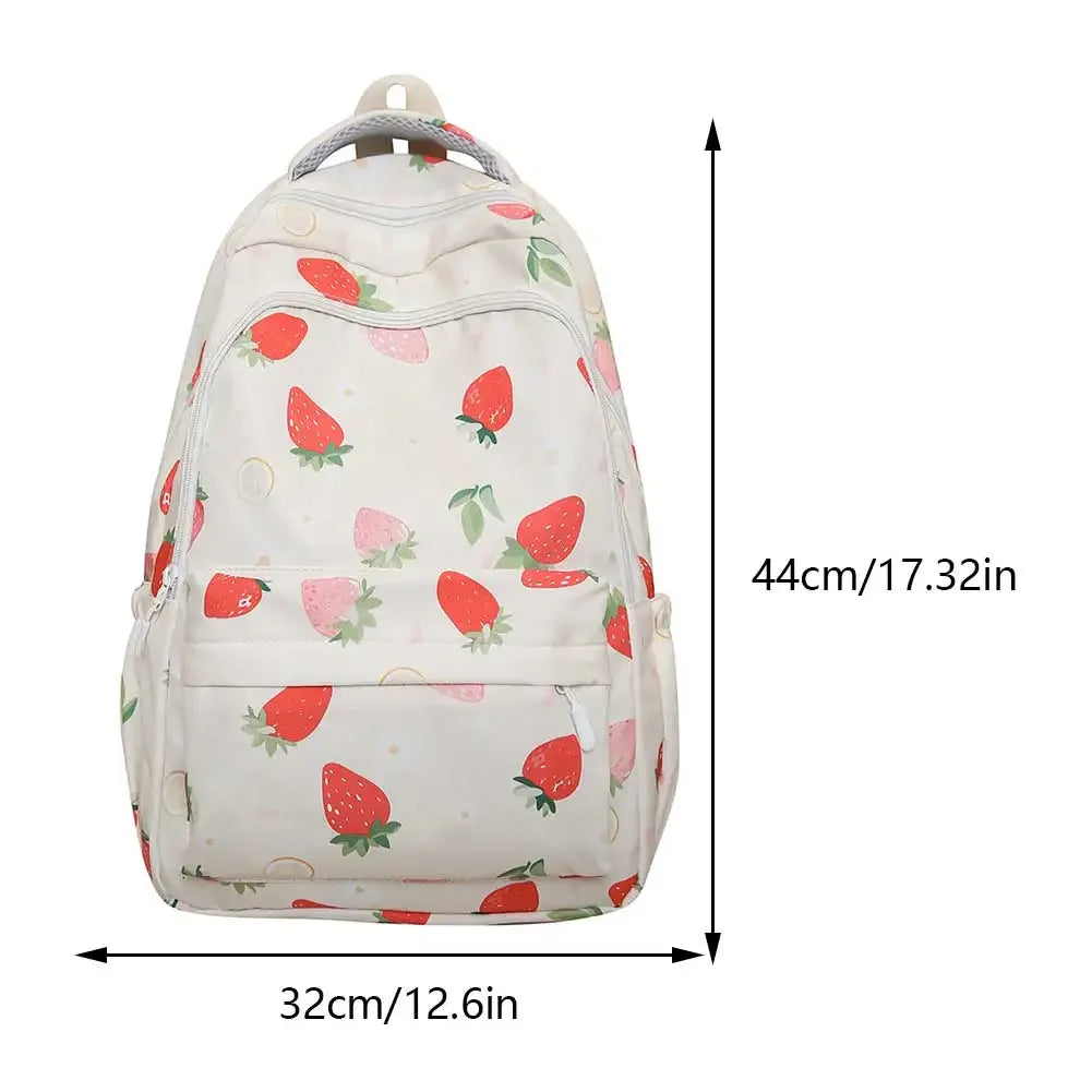 Women’s Strawberry Pattern Backpack – Large-Capacity Student School Bag | Cute Daily Daypack with Adjustable Straps
