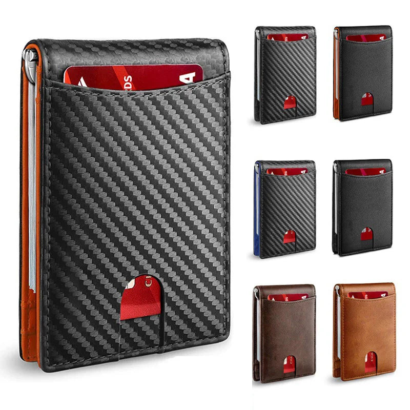 Slim Leather Wallet for Men – RFID Blocking Bifold Front Pocket Wallet with Money Clip & Minimalist Card Holder Design