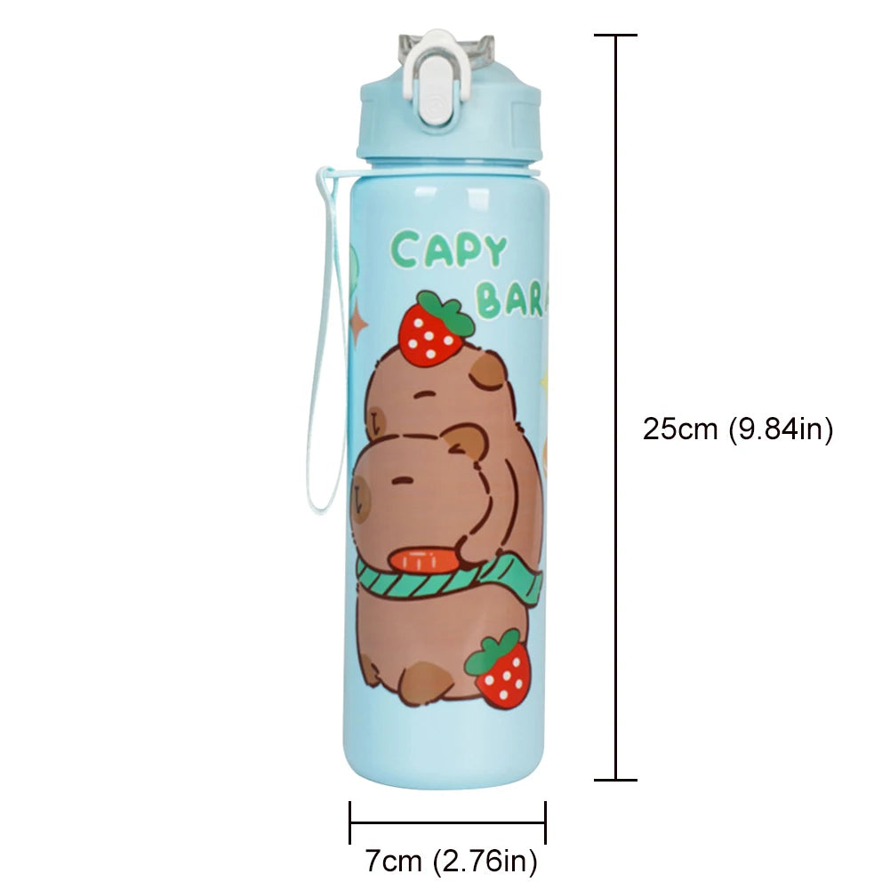Capybara Cartoon Straw Water Bottle – Cute Portable Mug with Carrying Strap (700–800 ml)