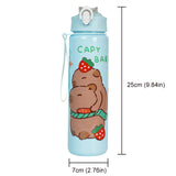 Capybara Cartoon Straw Water Bottle – Cute Portable Mug with Carrying Strap (700–800 ml)