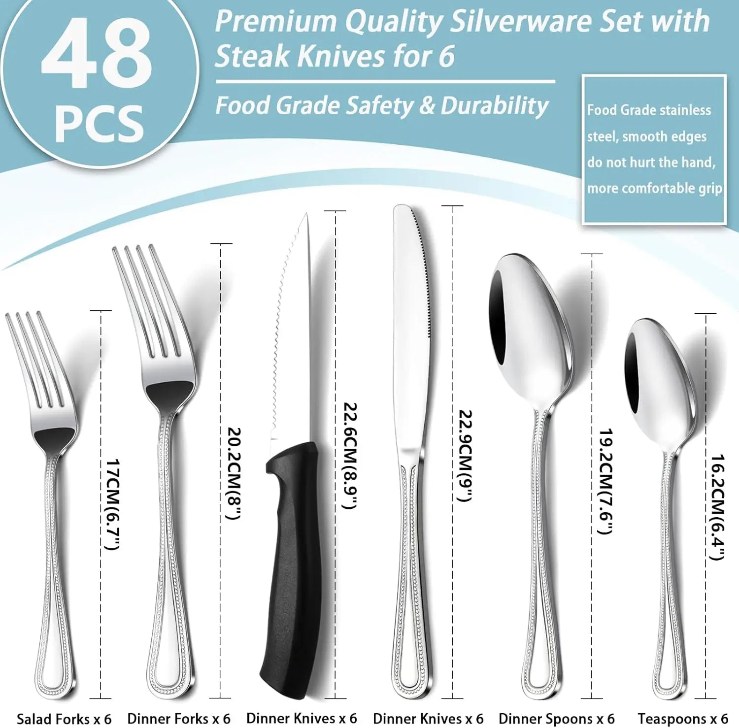 48-Piece Mirror-Polished Stainless Steel Flatware Set – Service for 8 (Forks, Spoons & Knives)