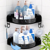360° Rotating Corner Shower Caddy Shelf with 6 Hooks (2-Pack) – Rust-Proof Stainless Steel Organiser