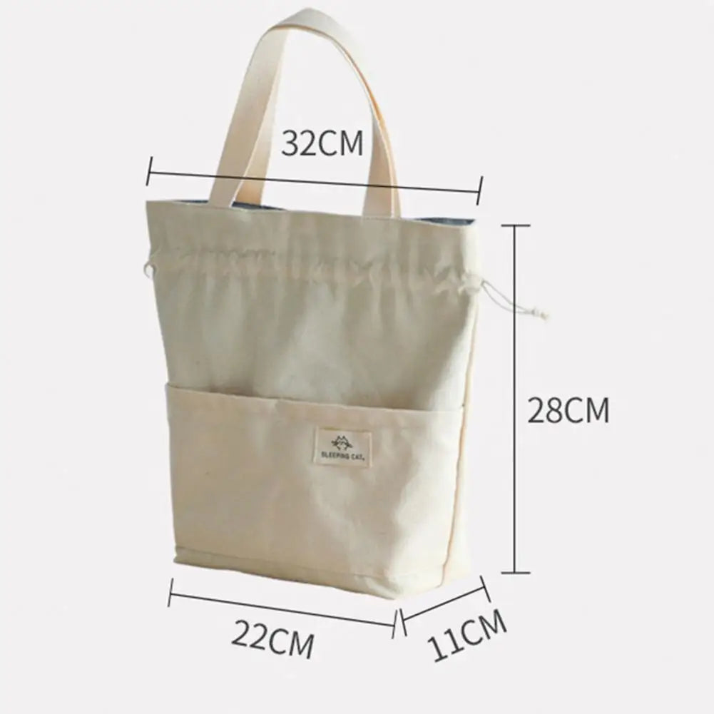 Japanese-Style Bento Lunch Bag – Large Capacity Drawstring Pouch with Insulated Aluminum Foil Liner