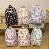 Women’s Strawberry Pattern Backpack – Large-Capacity Student School Bag | Cute Daily Daypack with Adjustable Straps