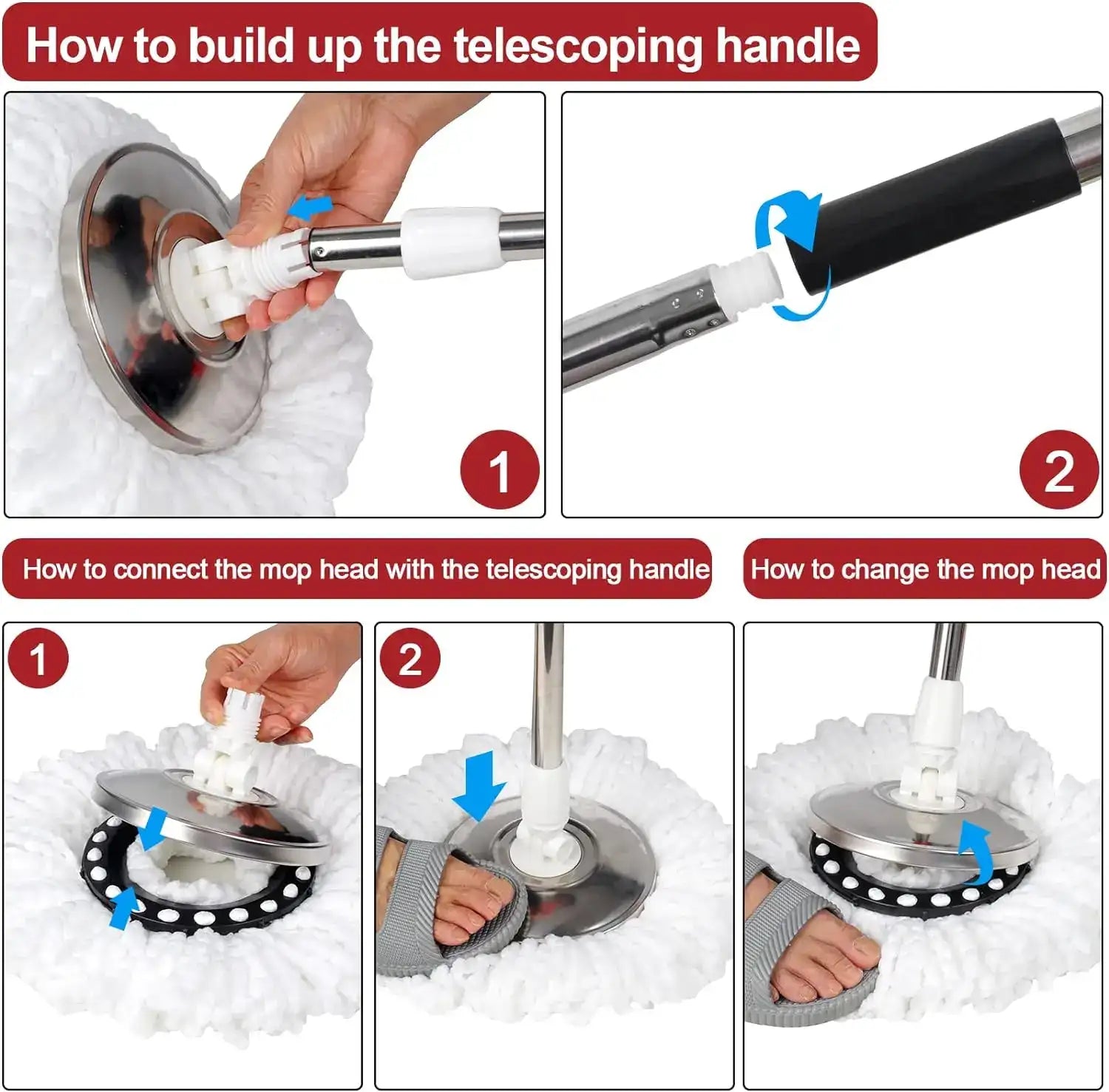 “360° Spin Mop & Bucket Set with Stainless Steel Wring System – Includes 3 Microfiber Heads