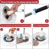 “360° Spin Mop & Bucket Set with Stainless Steel Wring System – Includes 3 Microfiber Heads