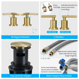 Brushed Gold 3-Hole Low-Arch 8″ Widespread Bathroom Faucet Set with Metal Drain & Supply Lines