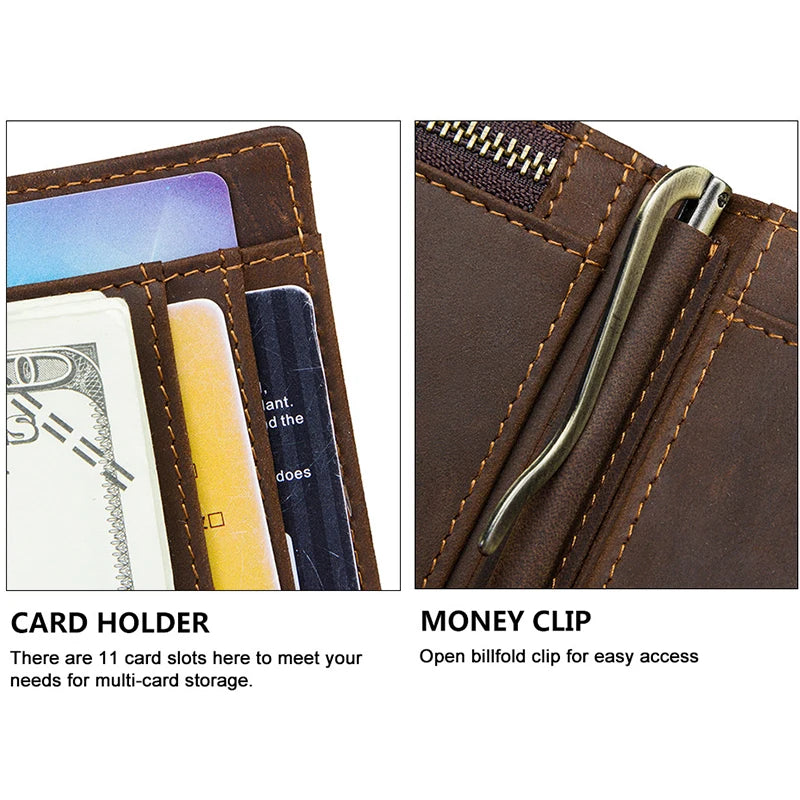 CONTACT’S Genuine Leather RFID Wallet – Slim Bifold Money Clip with Card Holder & Coin Pocket for Men