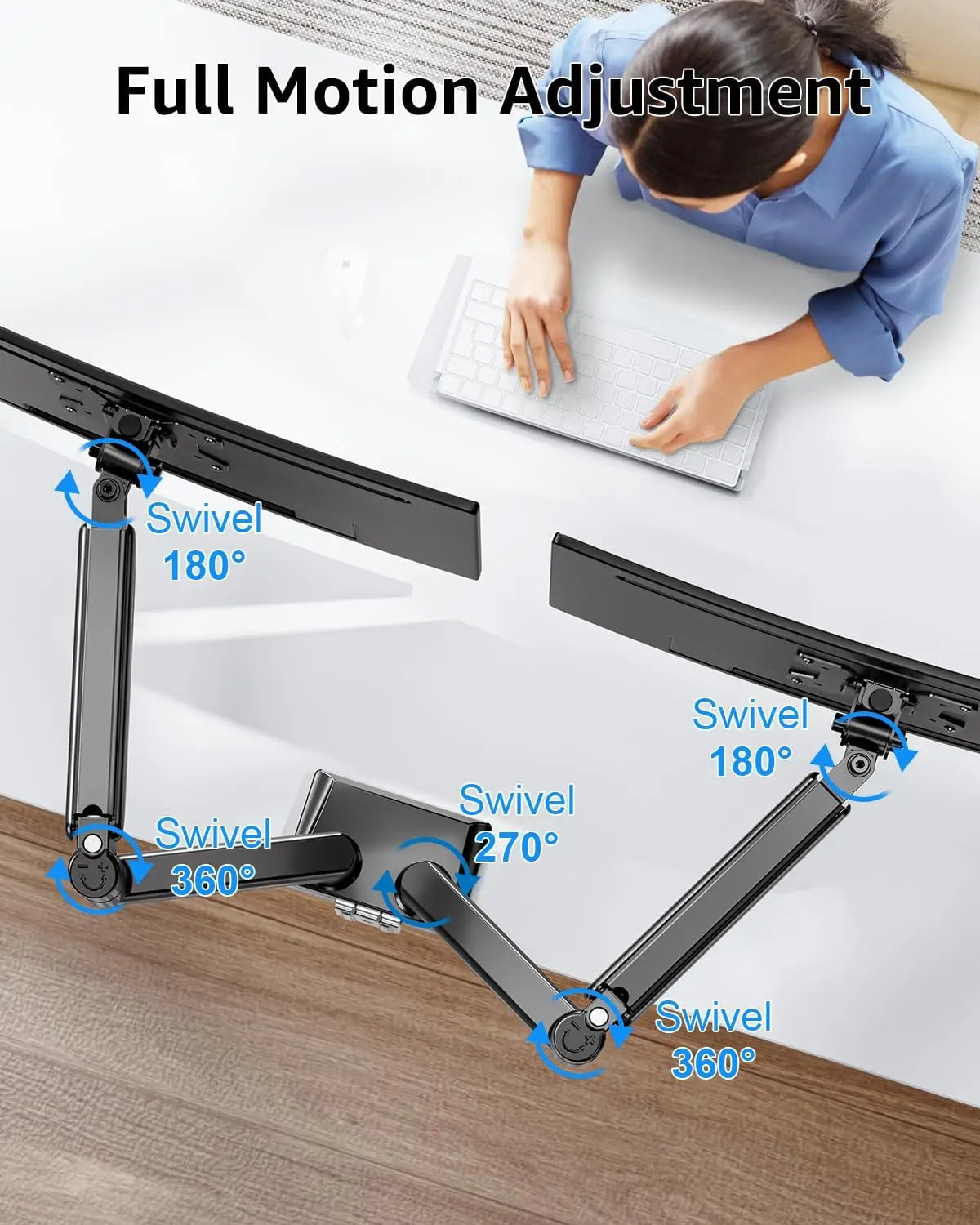 Dual Monitor Stand with Adjustable Arms – Fits 13″–32″ Computer Screens (4.4–19.8 lbs) Height Adjustable Desk Mount