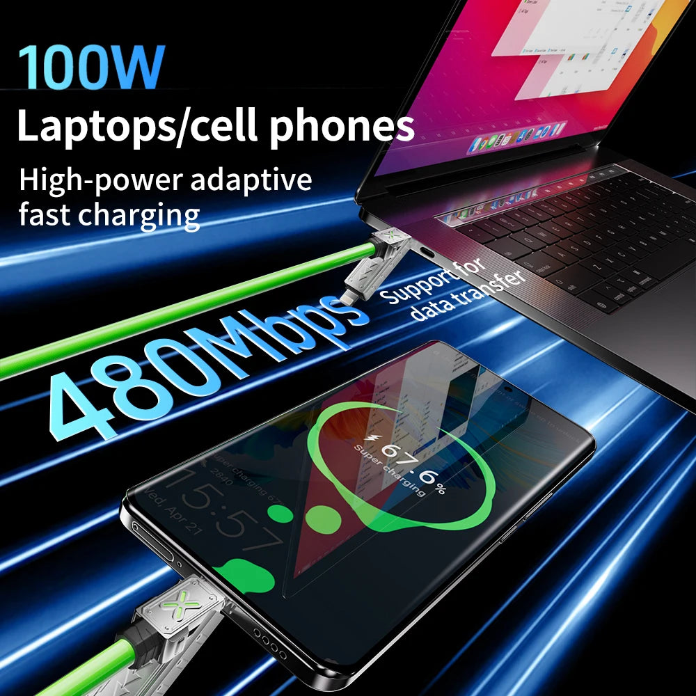 240W 4-in-1 Super Fast Charging Data Cable – USB-C to Type-C Zinc Alloy Multi-Port Cable for iPhone, Samsung & Xiaomi
