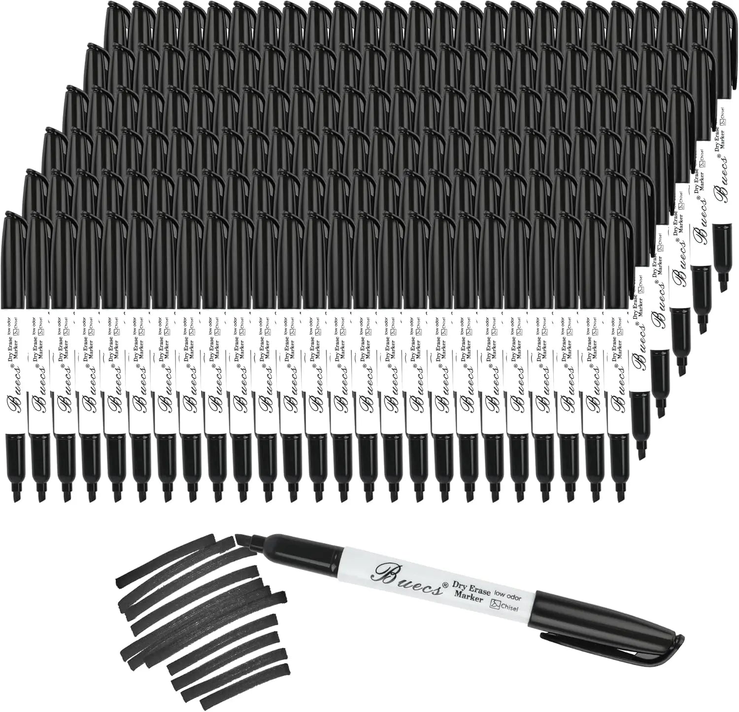 Black Dry Erase Markers – Low-Odor Chisel Tip Whiteboard Pens for Glass & Boards (150-Pack Bulk)