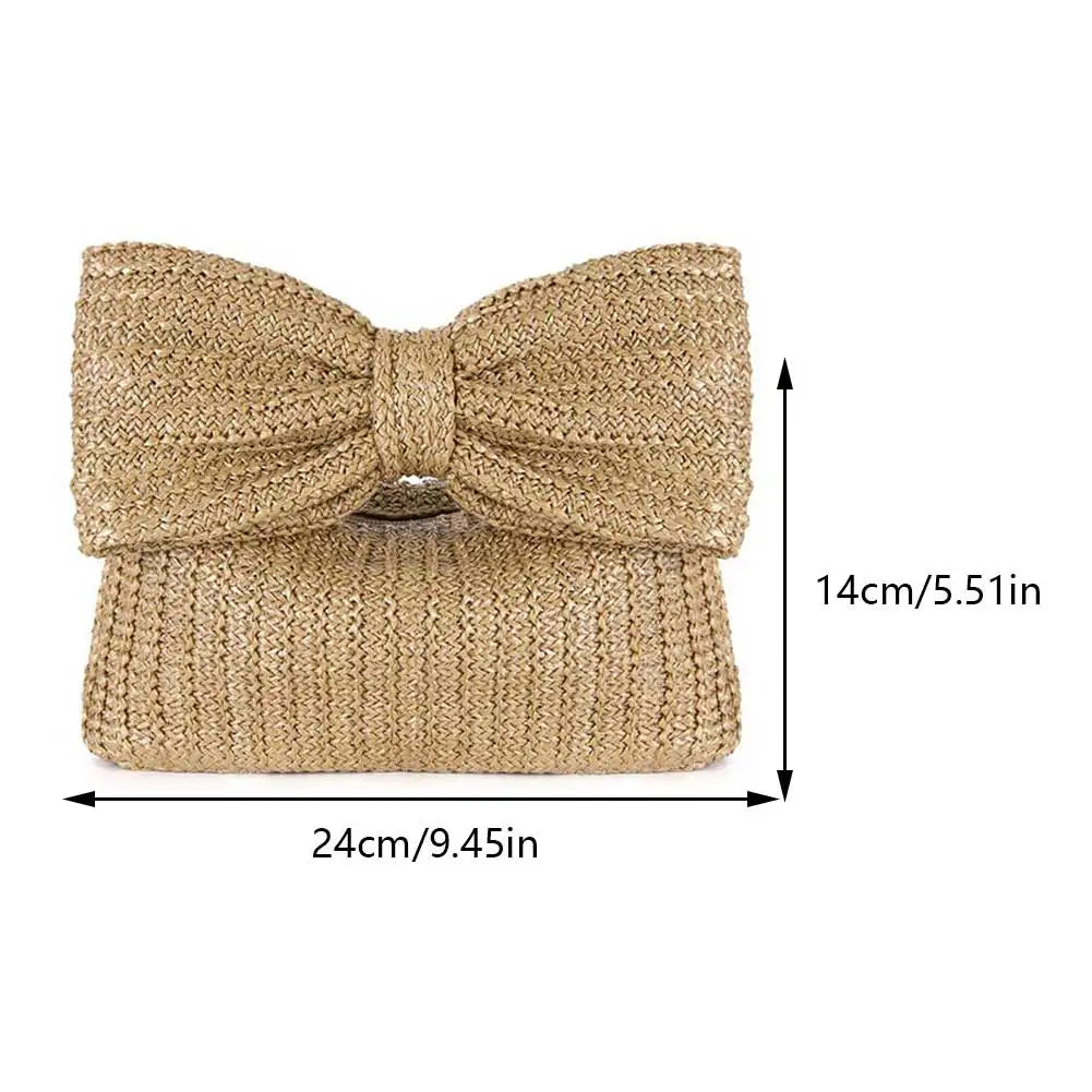 Women’s Crochet Straw Beach Handbag – Summer Bow Tote with Zipper Closure for Weddings, Parties & Vacations