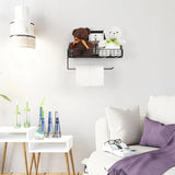 Metal Wall-Mounted Basket Organizer with Paper Towel Holder & Shelf – Rust-Resistant Black Finish
