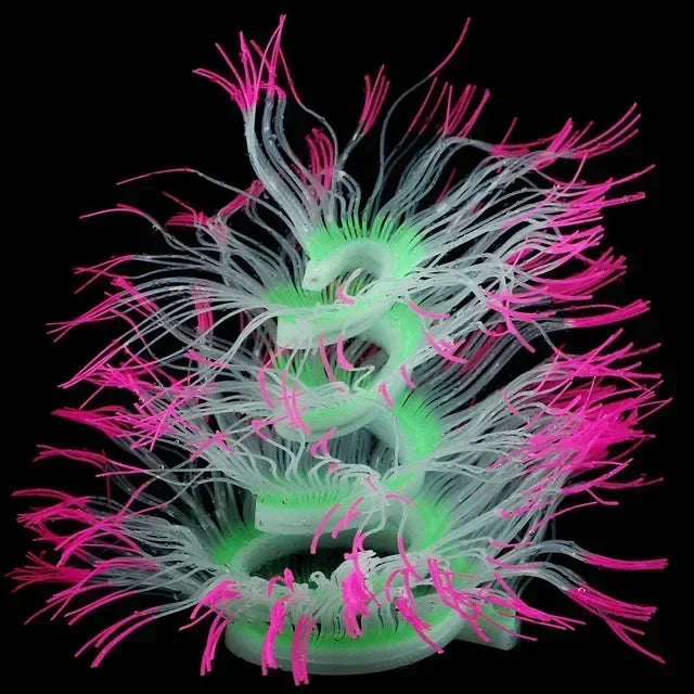Glow-in-Dark Silicone Coral Aquarium Decor – Fluorescent Sea Anemone Simulation for Fish Tank Landscape