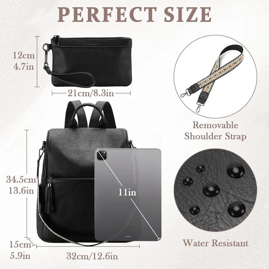Ravuo Vegan Leather Convertible Backpack Purse — Multi-Style Women’s Travel & Everyday Shoulder Bag